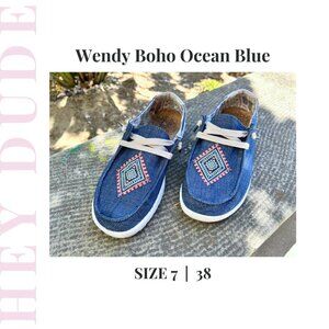 HEY DUDE - Size 7 - Wendy Ocean Blue Boho Lightweight Boat Shoes